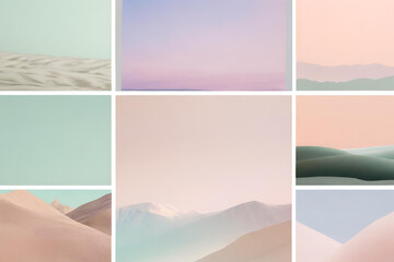 Moodboard, Craft minimalist landscapes using pastel tones, capturing the beauty of nature, Landscapes moodboard