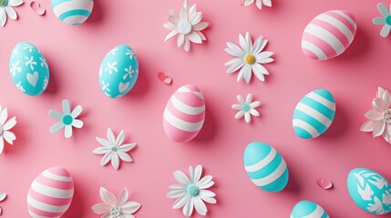 Fototapeta premium Happy Easter holiday background. Easter eggs and beautiful spring flowers