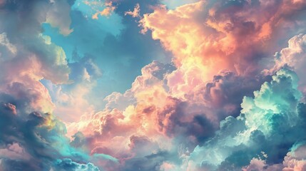 Obraz premium a sky filled with lots of clouds with a plane flying in the sky in the middle of the picture and a plane in the middle of the clouds.