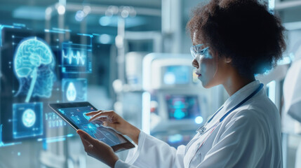 Virtual AI Assistant displayed on a tablet or screen. Artificial intelligence emerging role in patient interaction and telemedicine. accessible, AI-enhanced healthcare services