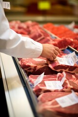 Supermarket Employee Checking the Quality of the Meat