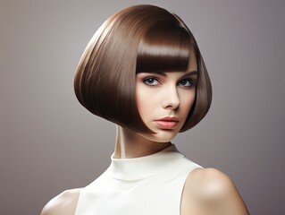 haircut model at studio in fashion style at photography fashion, hair, beauty