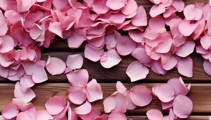 Fototapeta premium Floral Elegance on Dark Wood: Seamless Pattern with Light Pink Petals