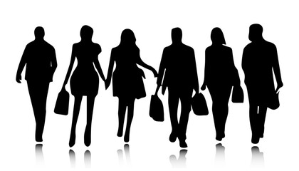 People shopping silhouette vector set