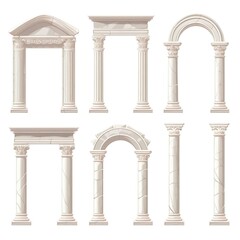 Fototapeta premium Set of ancient greek stone pillar stone pillar roman arches white marble