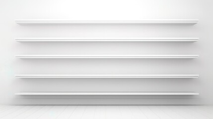 White wall shelves for product display mockup.