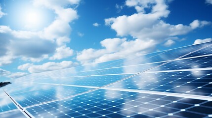 Renewable energy concept  solar panels close up against sky background, clean power generation