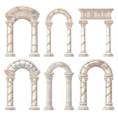 Naklejka premium Set of architecture streets white gate in Catalonia public places Elements.