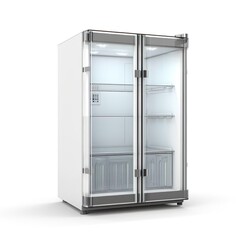 Fridge home appliances refrigerator with transparent glass on a white background.