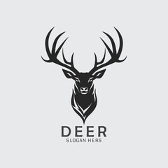 black and white deer head logo in vector format. Perfect silhouette for hunting, clipart, designs, and impactful illustrations. Download now deer buck logo! - obrazy, fototapety, plakaty