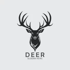 Poster black and white deer head logo in vector format. Perfect silhouette for hunting, clipart, designs, and impactful illustrations. Download now deer buck logo! © logopiks