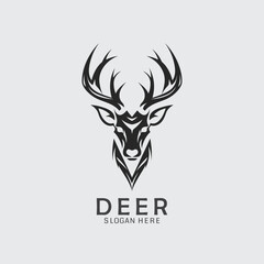 black and white deer head logo in vector format. Perfect for clipart, silhouette designs, and impactful illustrations. Download now!