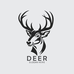 black and white deer head logo in vector format. Perfect for clipart, silhouette designs, and impactful illustrations. Download now! - obrazy, fototapety, plakaty