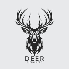 black and white deer head logo in vector format. Perfect for clipart, silhouette designs, and impactful illustrations. Download now!