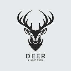 black and white deer head logo in vector format. Perfect for clipart, silhouette designs, and impactful illustrations. Download now!