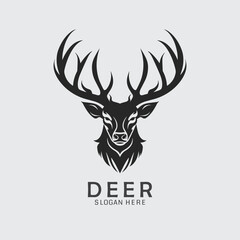 black and white deer head logo in vector format. Perfect for clipart, silhouette designs, and impactful illustrations. Download now!