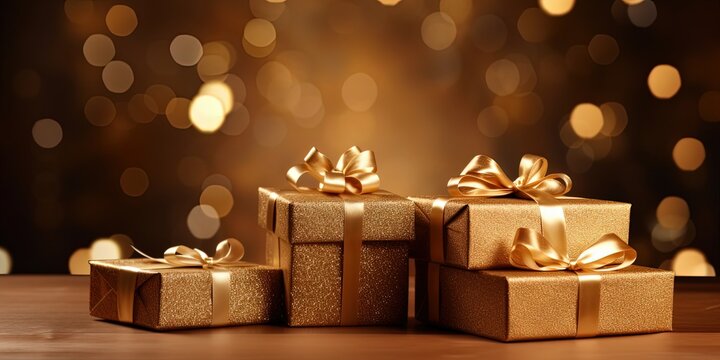 Gifts, golden, New Year and Christmas mood, soft  beautiful light