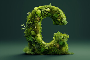Nature 3D render of the letter "C" isolated on a solid green background