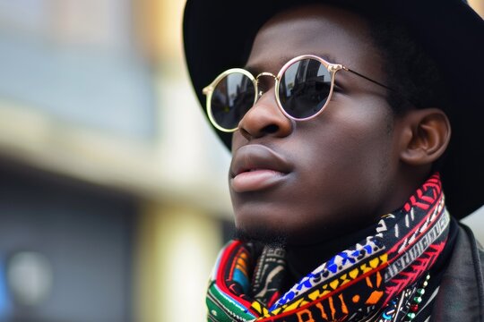 Close-up of a fashionable young man with trendy accessories