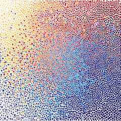 Color gradient dot mosaic, red to blue spectrum, pointillism art, vibrant abstract background, pixelated effect.