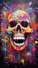 Colorful Paint Splattered Skull