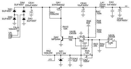 Schematic diagram of electronic device.
Vector drawing electrical circuit with capacitor, diode,
transistor, resistor, coil, operational amplifier
and other electronic components.