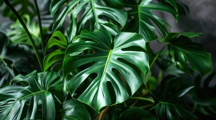 Obraz premium a close up of a large green plant with lots of leaves on it's sides and a dark background.