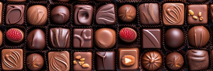 mix of chocolate candies, top view, assorted luxury chocolate candies texture backgrounds,...