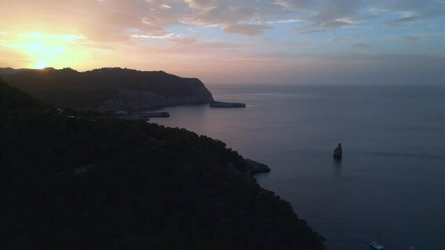 Island Ibiza Mountain Sunset colorful Cloud. Breathtaking aerial top view drone