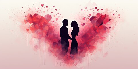 Silhouettes of a man and a woman on the background of a heart, romantic feelings, love 