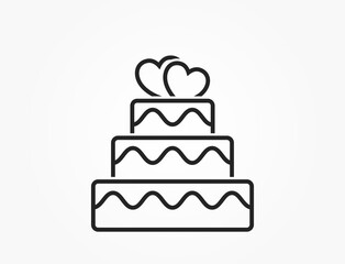 wedding cake with heart line icon. love and romantic symbol. vector image for valentines day design