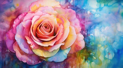 Fotobehang Isolated rainbow rose as wallpaper background illustration © iv work