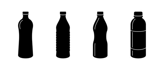 Icon set of plastic water bottle shapes in vector
