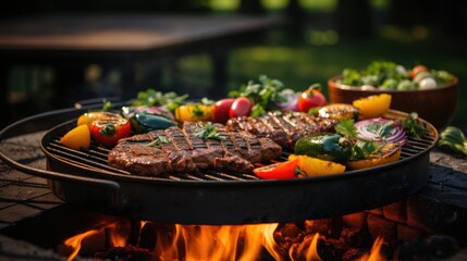 Assorted delicious grilled meat with vegetables