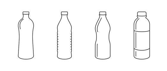 Icon set of plastic water bottle shapes in line drawing vector - 704670952