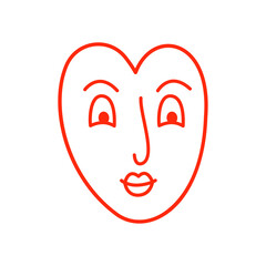 retro bright groovy heart with cute face