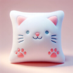 3d white cat on a pillow