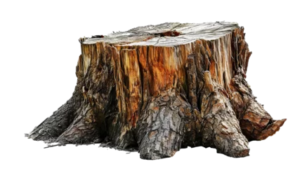 Tuinposter Remains of a felled tree. Tree stump on a transparent background © Volodymyr