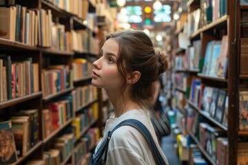 Young European Woman in a Vintage Bookstore