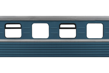 Textured body of an old metal passenger rail car with white line isolated on transparent background.