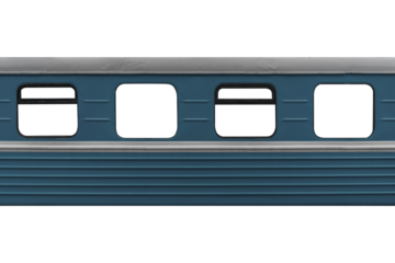 Textured body of an old metal passenger rail car with white line isolated on transparent background.