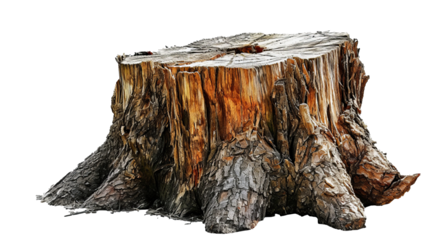 Remains of a felled tree. Tree stump, cut out - stock png.