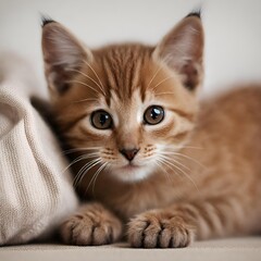 Closeup of Cute Brown Kitten Lying Down 