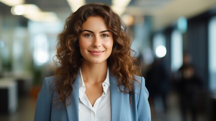 Obraz premium Confident young businesswoman in a blue suit