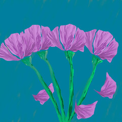 Violet flowers with blue background