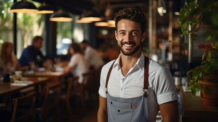 Obraz premium Confident waiter standing in restaurant
