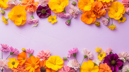 Vibrant Colorful Flowers on a Purple Background
