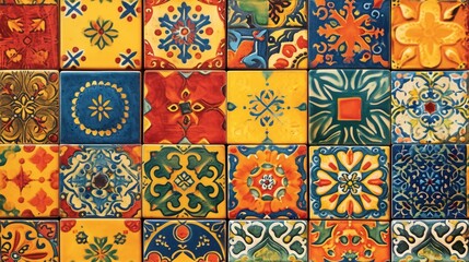  a close up of a tiled wall with many different colors and shapes of tiles in the same pattern as well as the colors of the tiles.