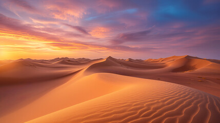 Fototapeta na wymiar Majestic Sunset Over Desert Sand Dunes at Twilight