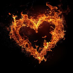 Fototapeta premium Heart of fire on a black background, Ai Generated